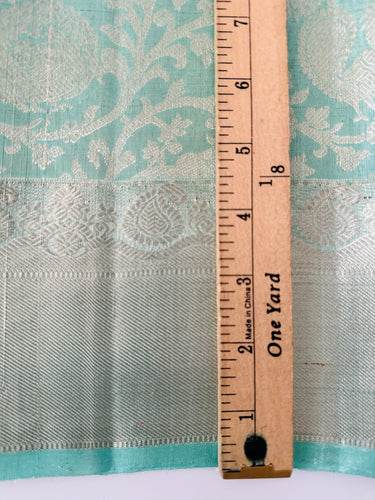 ShopNaya Exclusive | Metallic Kanchipuram Pure Silk Saree | Pastel Cyan Blue | Pure Silver Zari | Handwoven | Ships from California